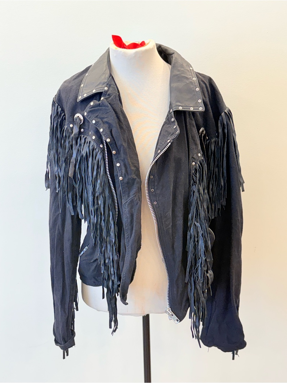 Fringed Black Jeans and Pleather Moto Jacket - Women - size small